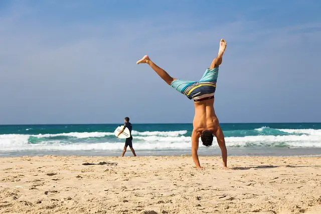 handstand, man, beach
