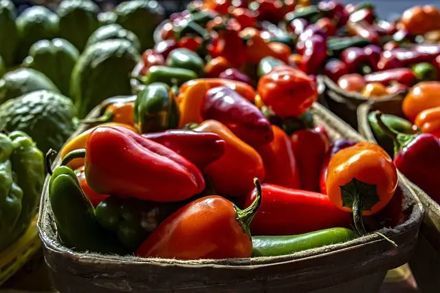 peppers, vegetables, market