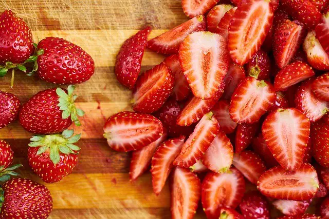 strawberries, red, sliced