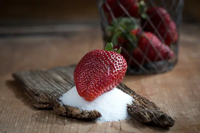 strawberry, sugar, food
